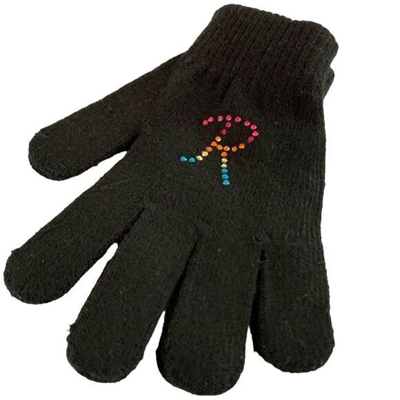 SO Women's one size Black Rainbow Crystal Monogrham R knit magic gloves - Picture 6 of 8